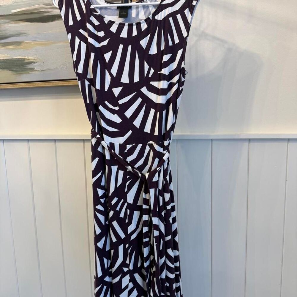 Ann Taylor Abstract Geometric Print Belted Midi Dress Size Medium